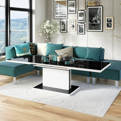 Aston 80 - 2 in 1 Extending Coffee / Dining Table - Black Gloss / White Matt