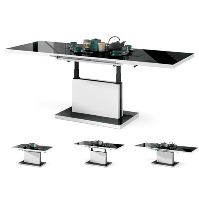 Aston 80 - 2 in 1 Extending Coffee / Dining Table - Black Gloss / White Matt