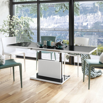 Aston 80 - 2 in 1 Extending Coffee / Dining Table - Black Gloss / White Matt