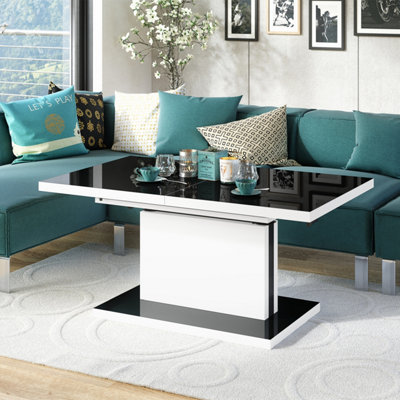 Aston 80 - 2 in 1 Extending Coffee / Dining Table - Black Gloss / White Matt