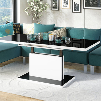 Aston 80 - 2 in 1 Extending Coffee / Dining Table - Black Gloss / White Matt