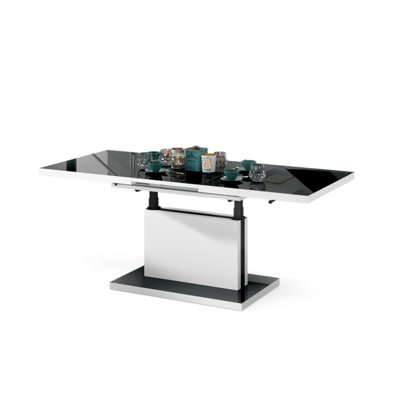 Aston 80 - 2 in 1 Extending Coffee / Dining Table - Black Gloss / White Matt