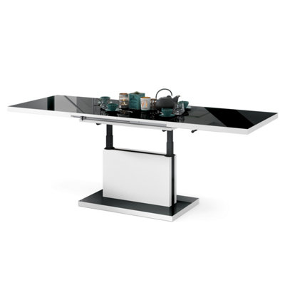 Aston 80 - 2 in 1 Extending Coffee / Dining Table - Black Gloss / White Matt