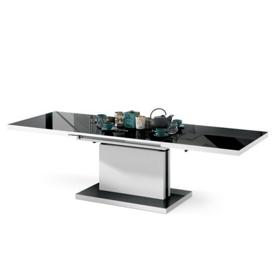 Aston 80 - 2 in 1 Extending Coffee / Dining Table - Black Gloss / White Matt
