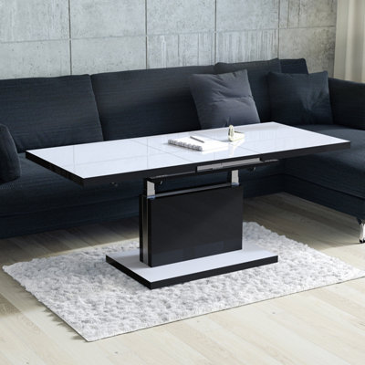 Aston 80 - 2 in 1 Extending Coffee / Dining Table - White Gloss / Black Gloss