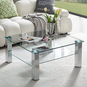 Aston Coffee Table Clear Glass Top Coffee Table for Living Room Centre Table Tea Table for Living Room Furniture Clear Glass