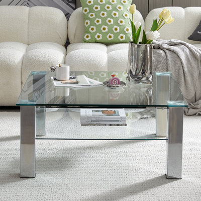 Aston Coffee Table Clear Glass Top Coffee Table for Living Room Centre Table Tea Table for Living Room Furniture Clear Glass