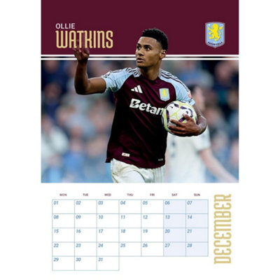 Aston Villa FC 2025 A3 Wall Calendar Multicoloured (One Size)