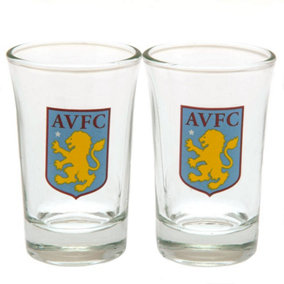 Aston Villa FC Crest Shot Gl Set (Pack of 2) Blue/Yellow/Clear (One Size)