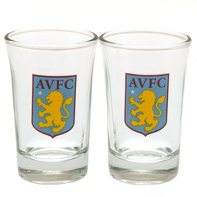 Aston Villa FC Shot Gl Set (Pack of 2) Clear/Blue/Yellow (One Size)