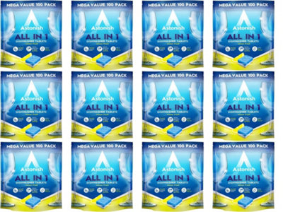 Astonish All in 1 Dishwasher Tablets Lemon Scent, 100 Tablets (Pack of 12)