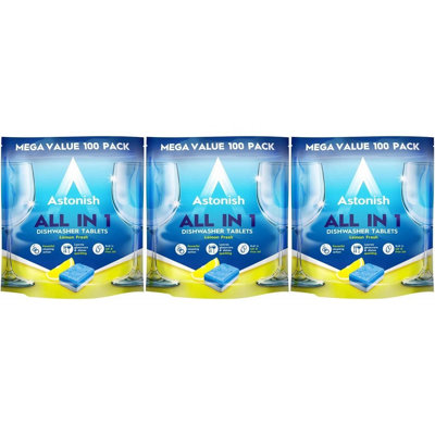 Astonish All in 1 Dishwasher Tablets Lemon Scent, 100 Tablets (Pack of 3)