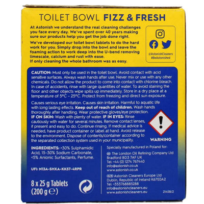 Astonish Toilet Bowl Fizz & Fresh Lemon Splash 8 Tabs