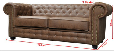 Astor Chesterfield Style Sofa Set 3+2 Seater Armchair Brown Faux ...