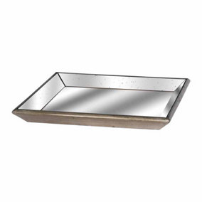 Astor Distressed Mirrored Square Tray W/Wooden Detailing Lge - Glass/Wood - L50 x W50 x H5 cm - Gold