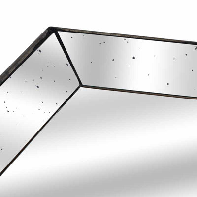 Astor Distressed Mirrored Square Tray W/Wooden Detailing Lge - Glass/Wood - L50 x W50 x H5 cm - Gold - 3