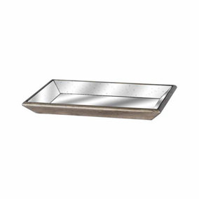 Astor Distressed Mirrored Tray with Wooden Detailing - Glass/Wood - L32 x W49 x H5 cm - Gold