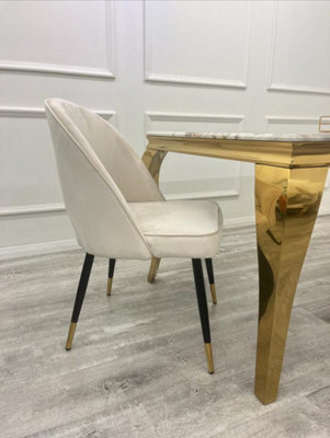 Beige velvet dining chairs discount