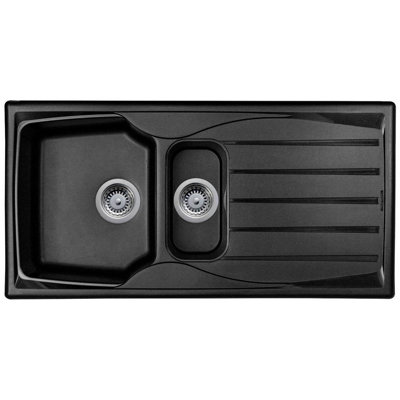 Astracast Sierra 1.5 Bowl Reversible Black Kitchen Sink With Basket Waste Kit