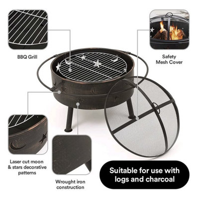 Astral 2-in-1 Fire Pit with BBQ with Spark Guard & Poker - 3