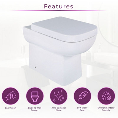 Astral Back to Wall Toilet with Soft Close Toilet Seat & Anti-Bacterial Glaze - 5