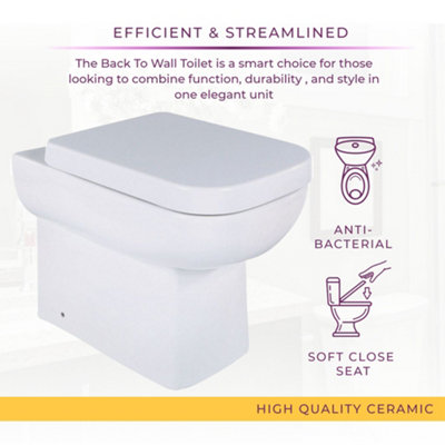 Astral Back to Wall Toilet with Soft Close Toilet Seat & Anti-Bacterial Glaze - 6