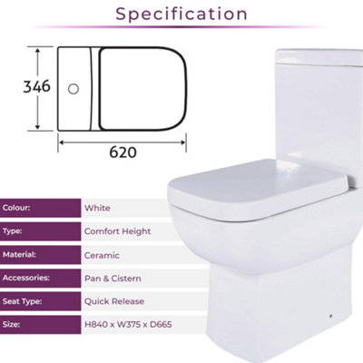 Astral Comfort Height Close Coupled Toilet with Soft Close Seat & Cistern - 8