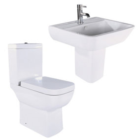 Astral White Close Coupled Toilet & Semi Pedestal Basin Set