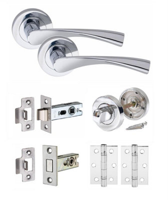 Astrid Bathroom Door Handle Set Thumbturn Ball Bearing Hinges and Dead Bolt Polished Chrome