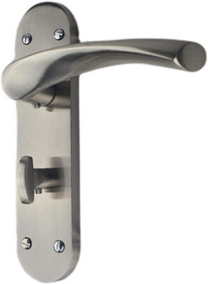 Astrid Bathroom Door Handles On Backplate Satin Stainless Steel Finish