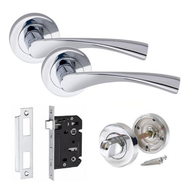 Astrid Design Bathroom Door Handle Set Thumbturn and Mortise Lock Polished Chrome