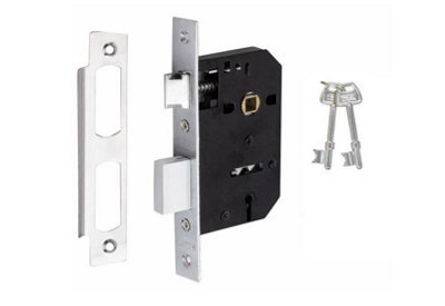 Astrid Design Key Lock Door Handle Set Thumbturn and Mortise Lock Polished Chrome