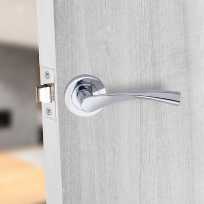 Astrid Design Key Lock Door Handle Set Thumbturn and Mortise Lock Polished Chrome