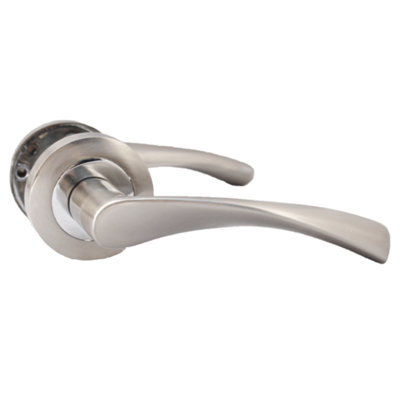 Astrid Door Handles Latch Twist Lever on Rose Duo Satin Chrome 120mm