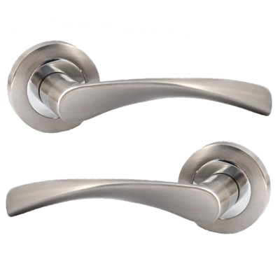 Astrid Door Handles Latch Twist Lever on Rose Duo - Satin Chrome 120mm