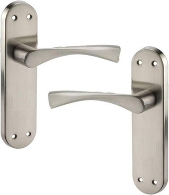 Astrid Door Handles On Backplate Satin Stainless Steel Finish - Golden Grace