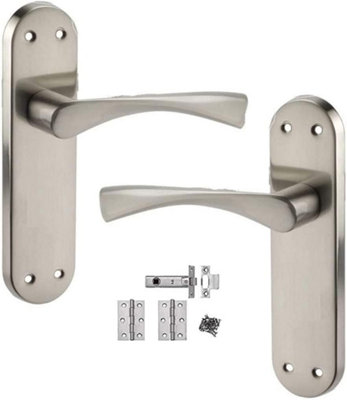 Astrid Door Handles On Backplate Satin Stainless Steel Finish Hinge Latch Set
