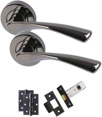 Astrid Modern Door Handles on Rose Black Nickel Finish Hinge and Latch Pack