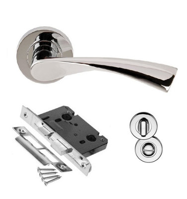 Astrid Twist Design Modern Polished Chrome Door Handle Pack for Bathrooms -