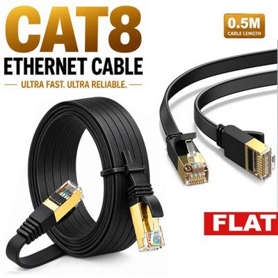 ATEK 0.5m Flat CAT8 RJ45 Network Ethernet Cable 40Gbps Black