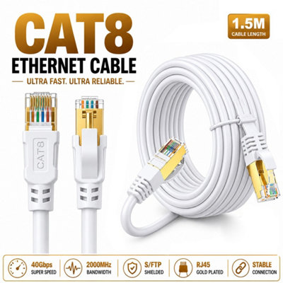ATEK 1.5m CAT8 RJ45 Network Ethernet Cable 40Gbps White