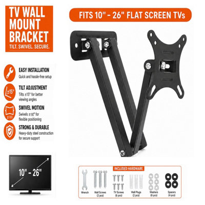ATEK 10-26 Inch Full Motion TV Wall Bracket Tilt Swivel VESA 100x100mm