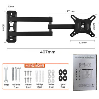 ATEK 10-26 Inch Full Motion TV Wall Bracket Tilt Swivel VESA 100x100mm