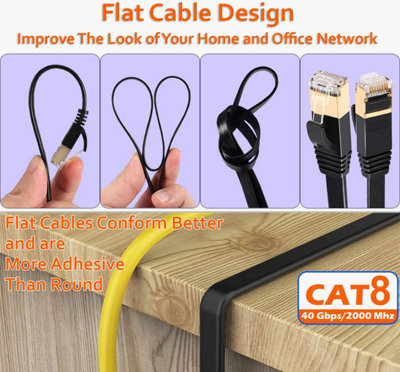 ATEK 10m Flat CAT8 RJ45 Network Ethernet Cable 40Gbps Black