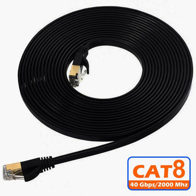 ATEK 10m Flat CAT8 RJ45 Network Ethernet Cable 40Gbps Black