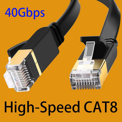 ATEK 2m Flat CAT8 RJ45 Network Ethernet Cable 40Gbps Black