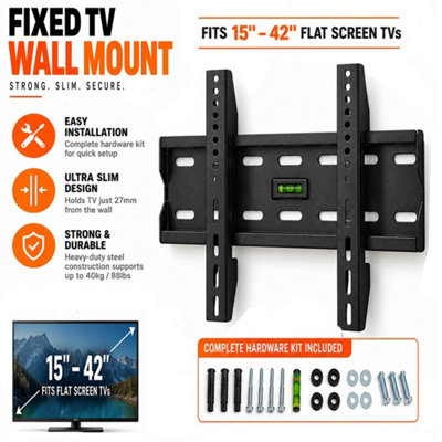 ATEK Fixed TV Wall Mount Bracket 15-42 Inch up to 40kg with Spirit Level