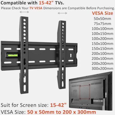 ATEK Fixed TV Wall Mount Bracket 15-42 Inch up to 40kg with Spirit Level