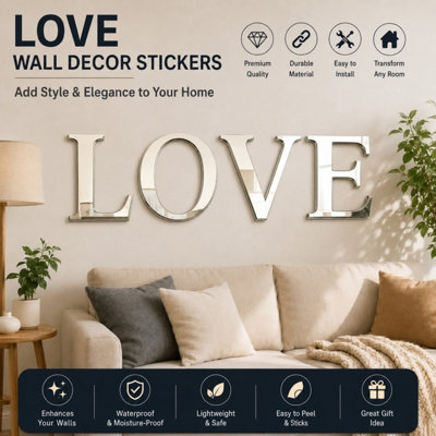 ATEK LOVE Mirror Wall Sticker Self-Adhesive Decorative Letter Tiles