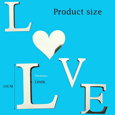 ATEK LOVE Mirror Wall Sticker Self-Adhesive Decorative Letter Tiles